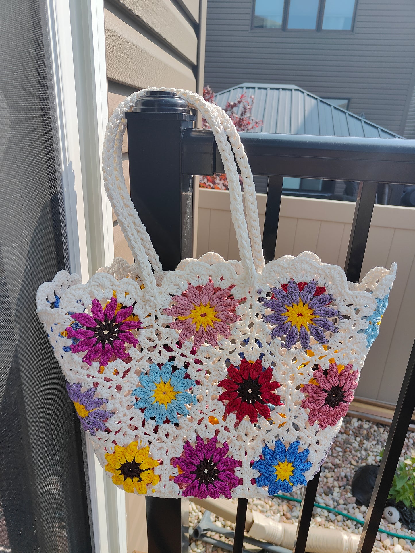 Crochet Flower Overlay Seagrass Tote – Handwoven & Whimsical