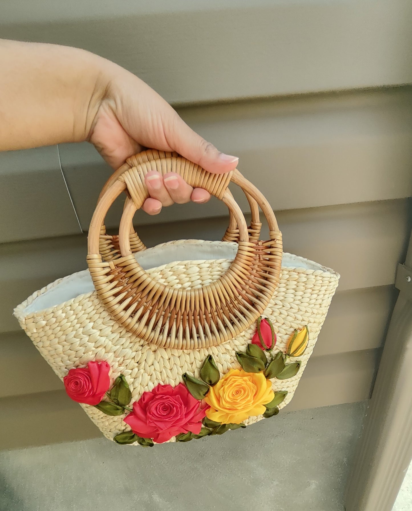Floral Charm Water Hyacinth Handbag