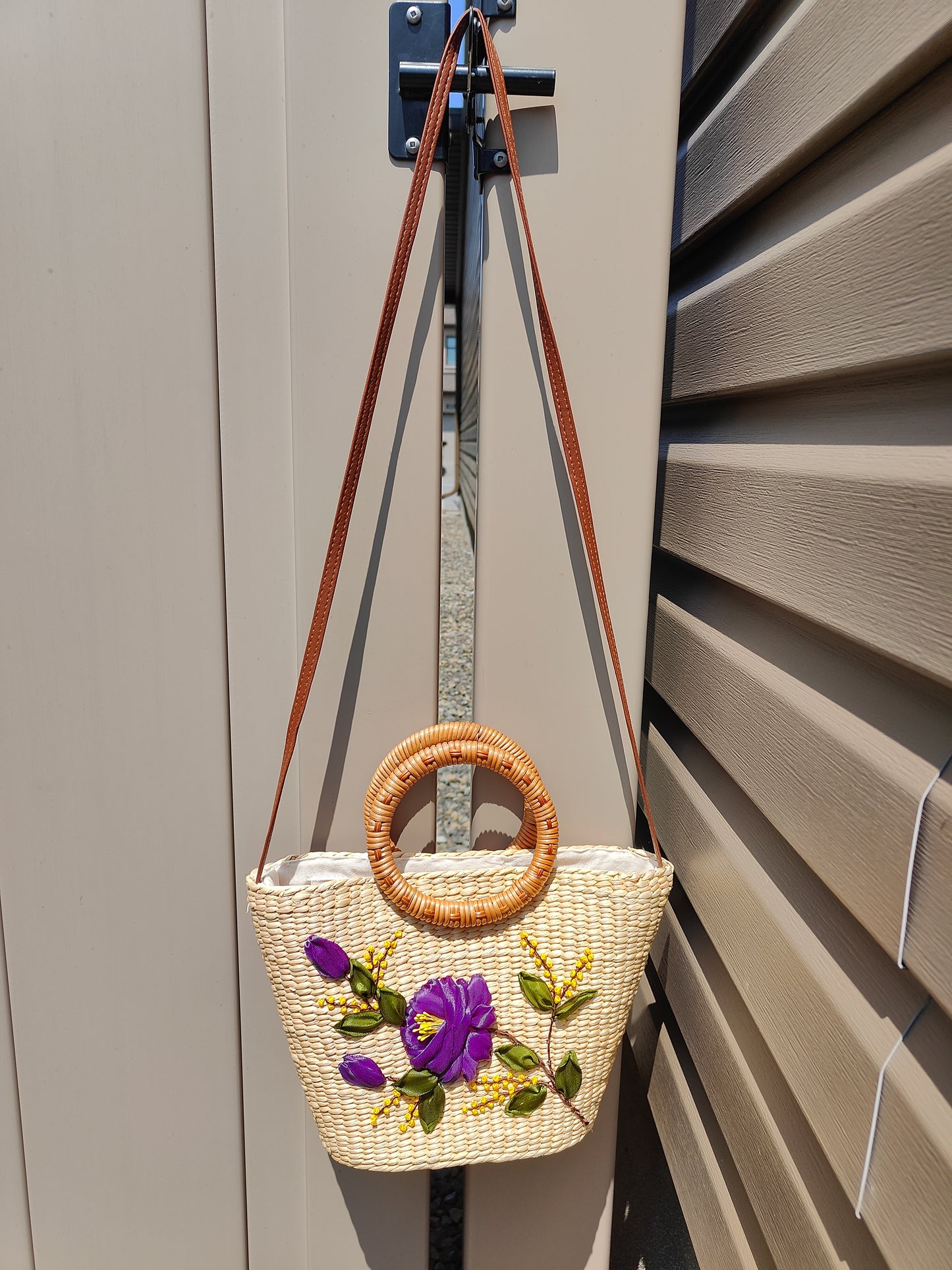 Embroidered Water Hyacinth Shoulder Bag