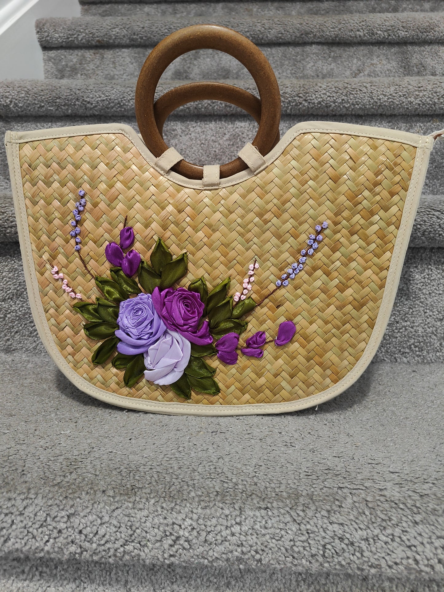 Hand-Embroidered Bamboo Handbag