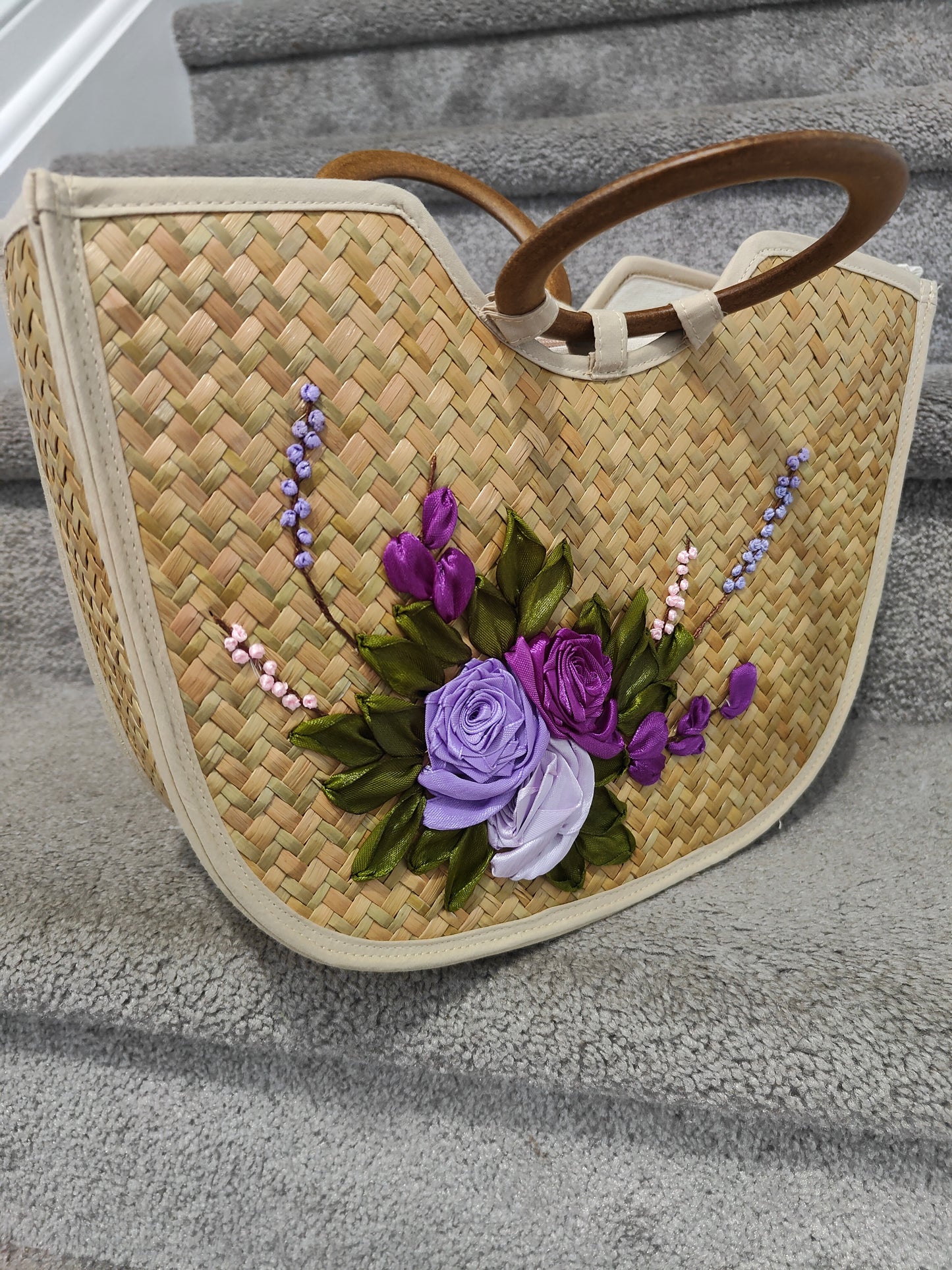Hand-Embroidered Bamboo Handbag