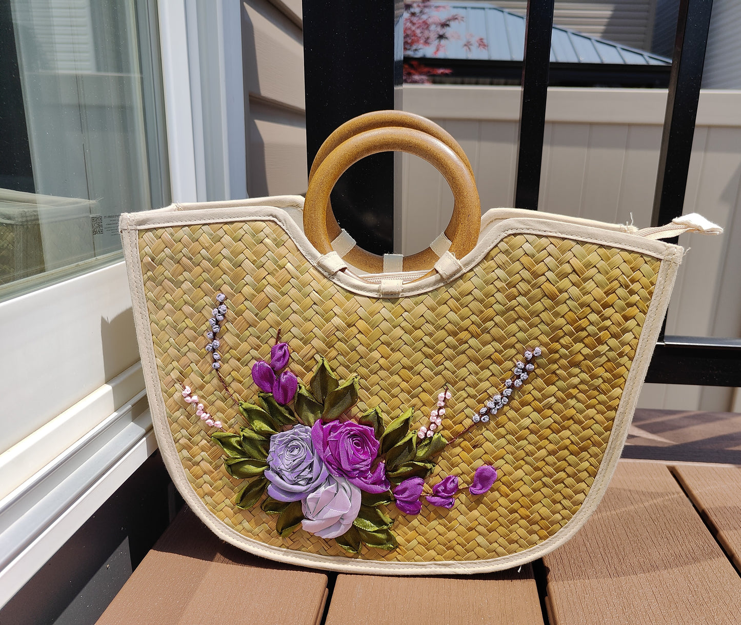 Hand-Embroidered Bamboo Handbag