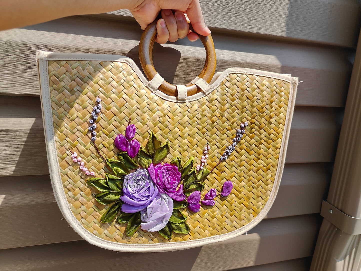 Hand-Embroidered Bamboo Handbag