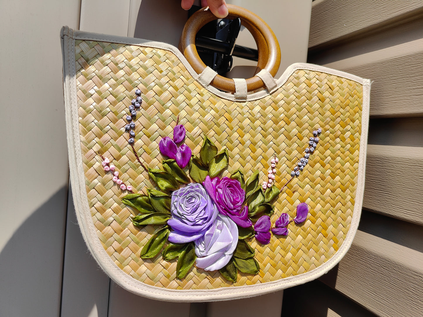 Hand-Embroidered Bamboo Handbag