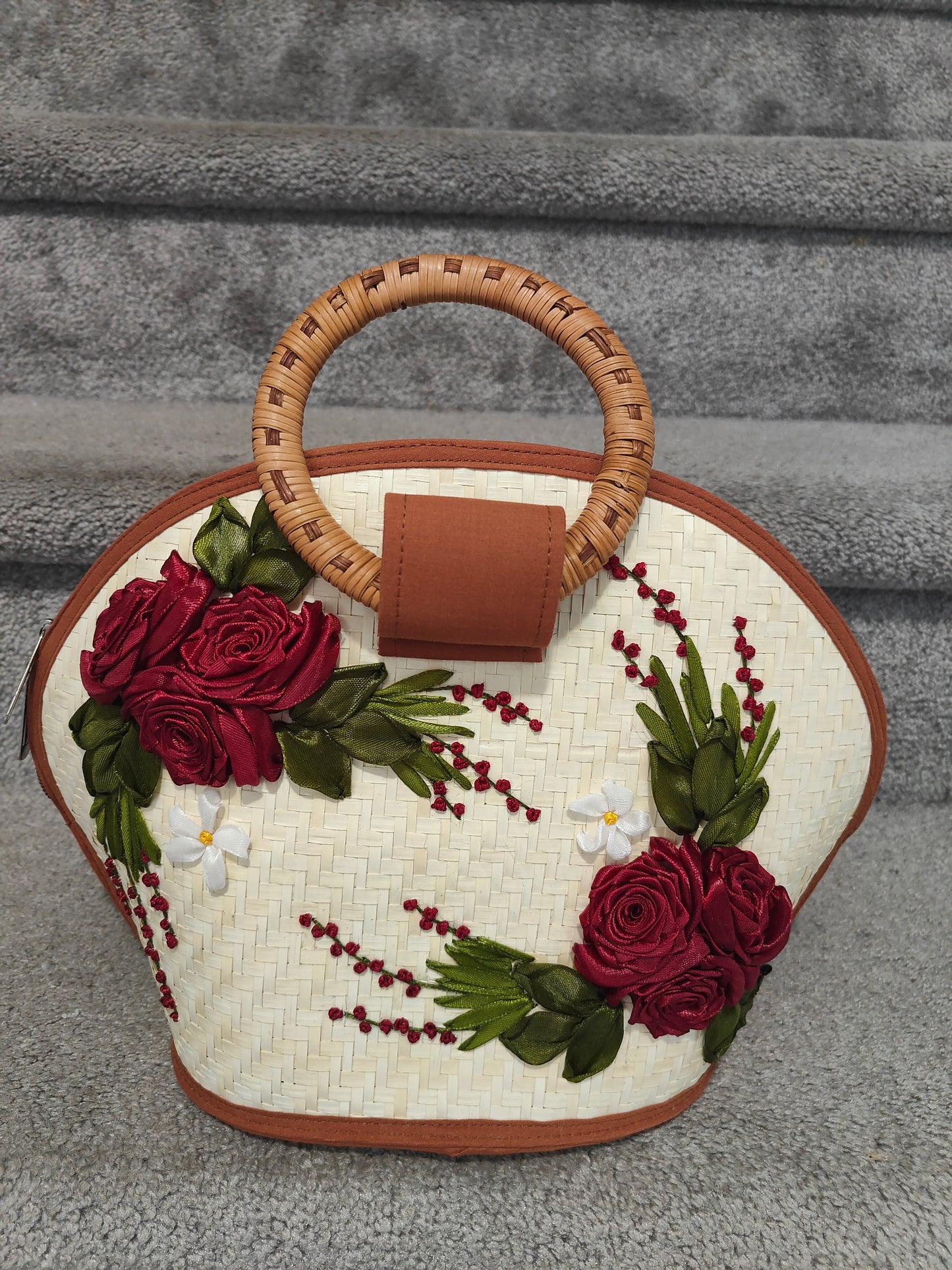Embroidered Bamboo Floral Bag
