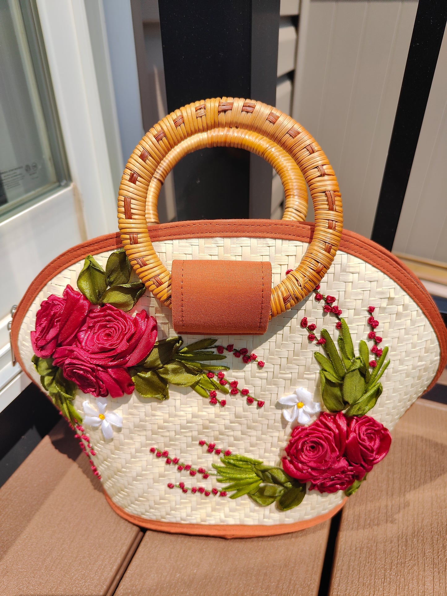 Embroidered Bamboo Floral Bag