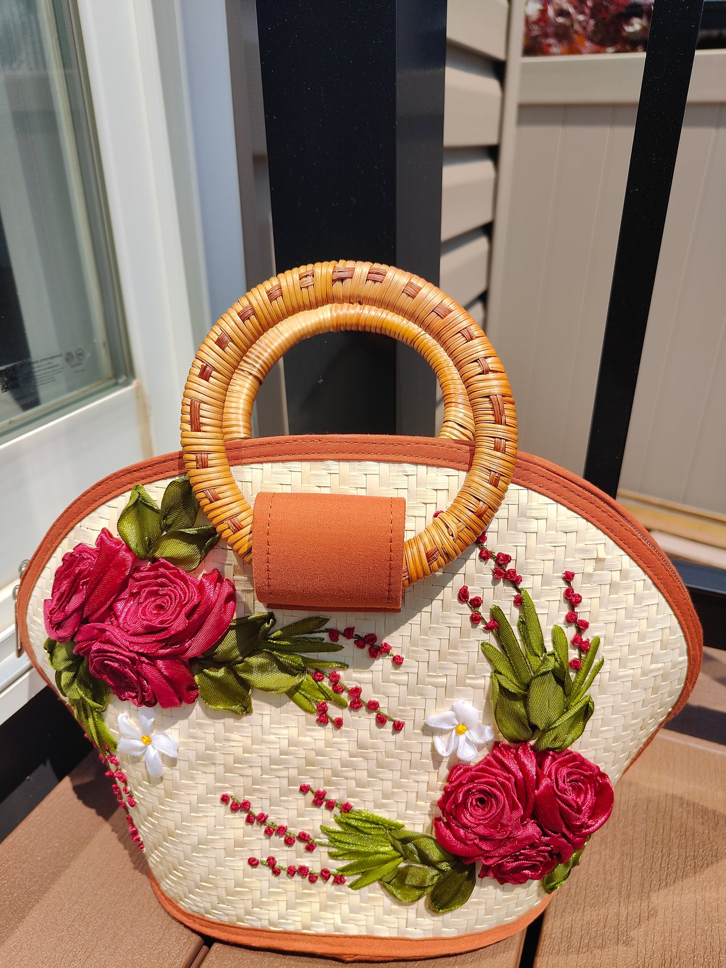 Embroidered Bamboo Floral Bag