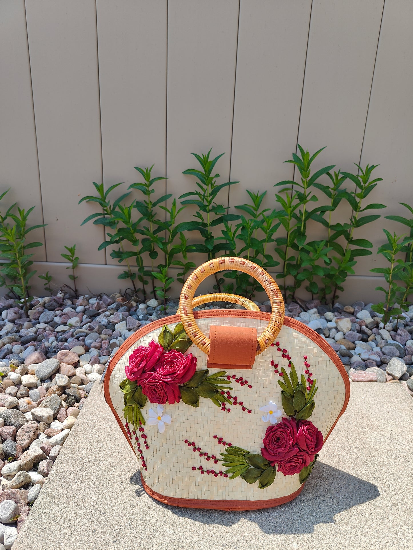 Embroidered Bamboo Floral Bag