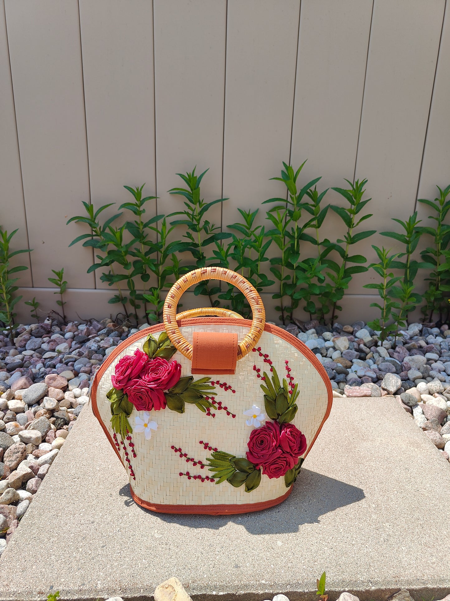 Embroidered Bamboo Floral Bag