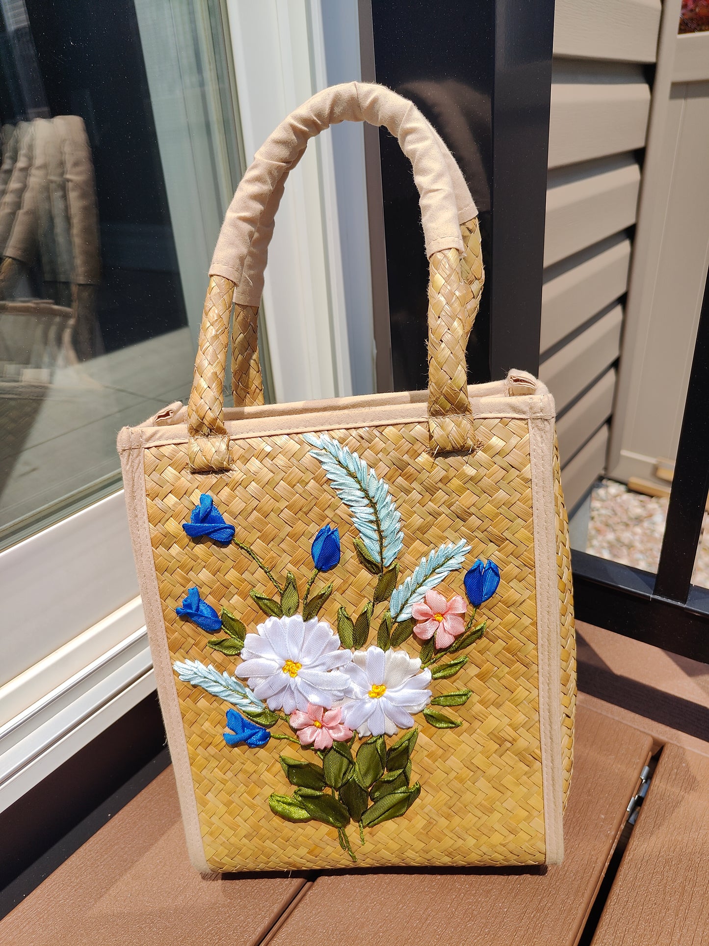 Embroidered Water Hyacinth Handbag