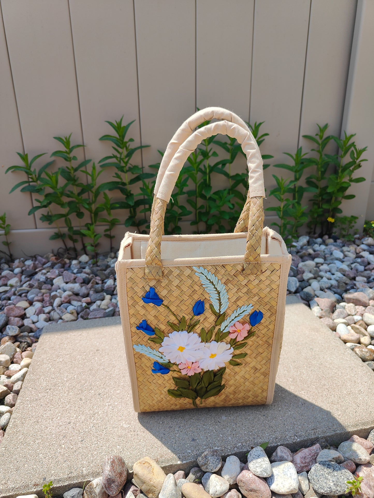Embroidered Water Hyacinth Handbag