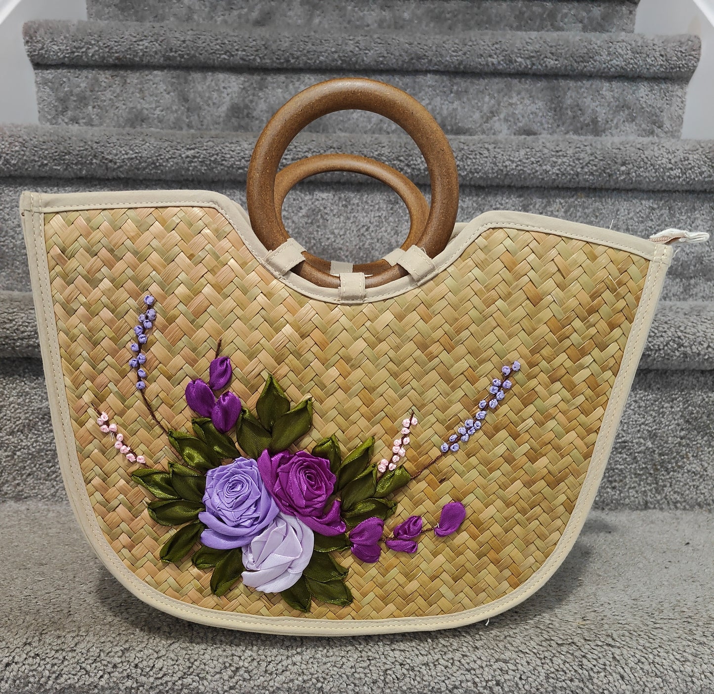 Hand-Embroidered Bamboo Handbag