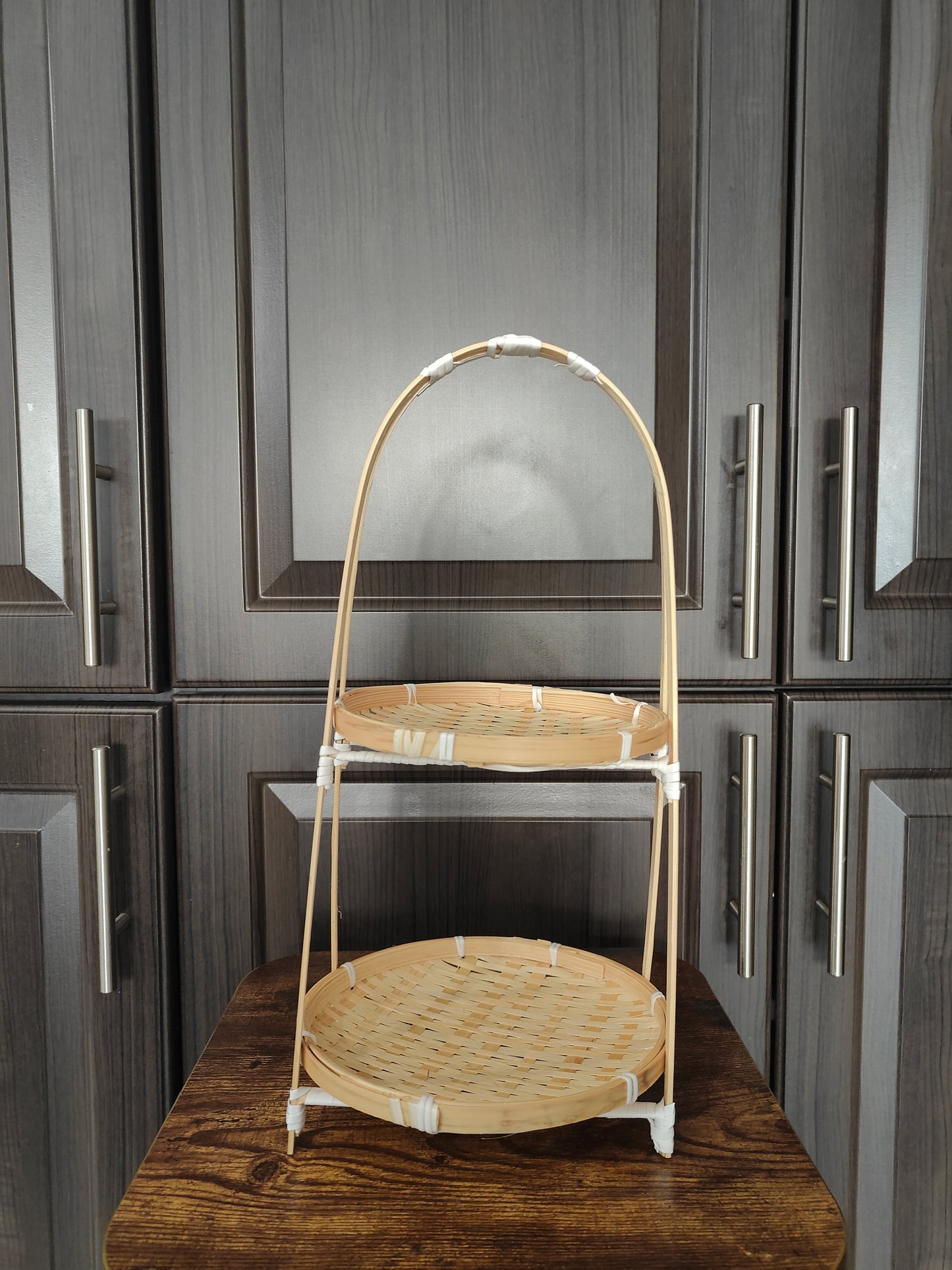 2-Tier Handcrafted Bamboo Basket Stand