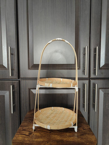 2-Tier Handcrafted Bamboo Basket Stand