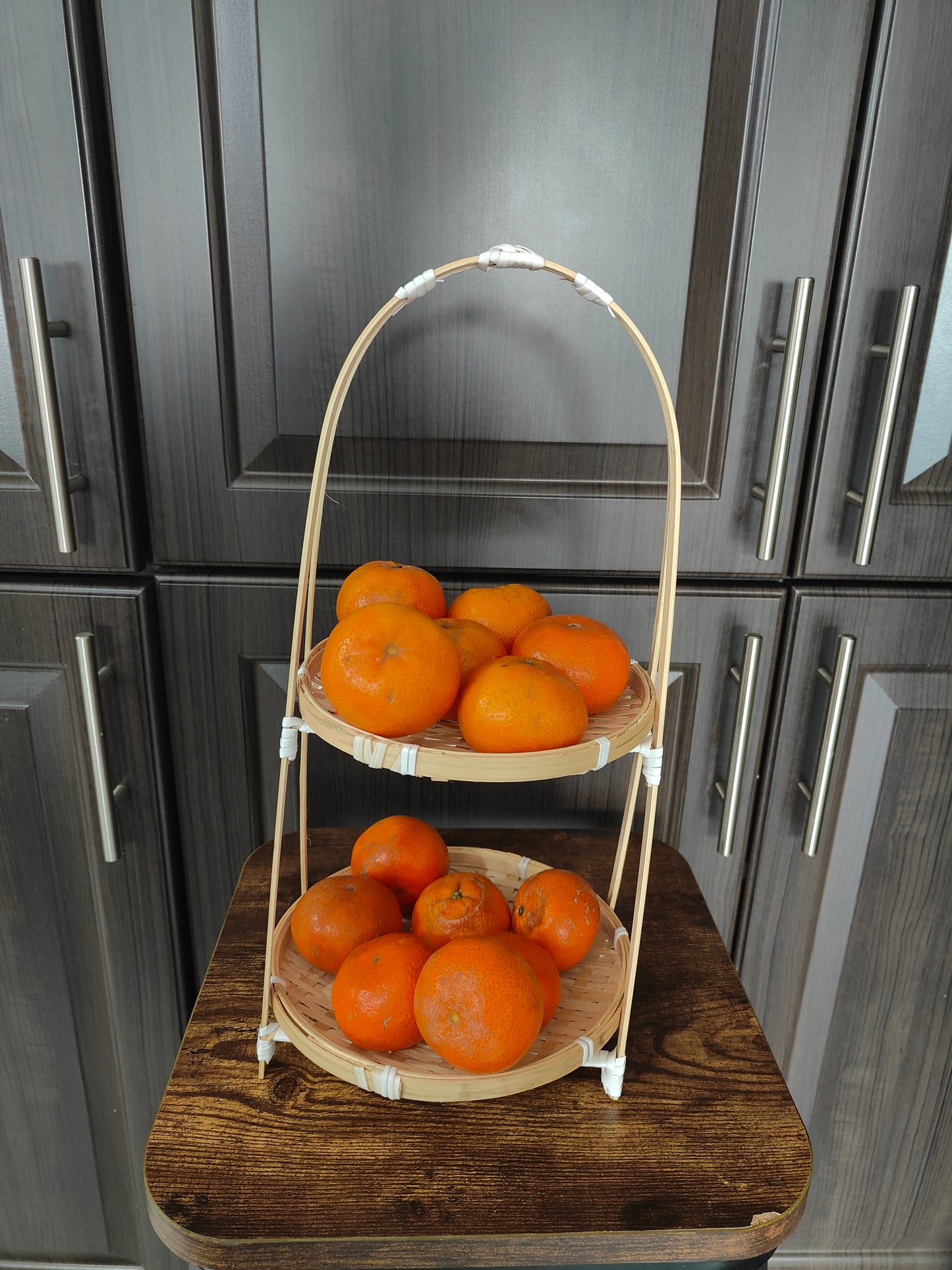 2-Tier Handcrafted Bamboo Basket Stand