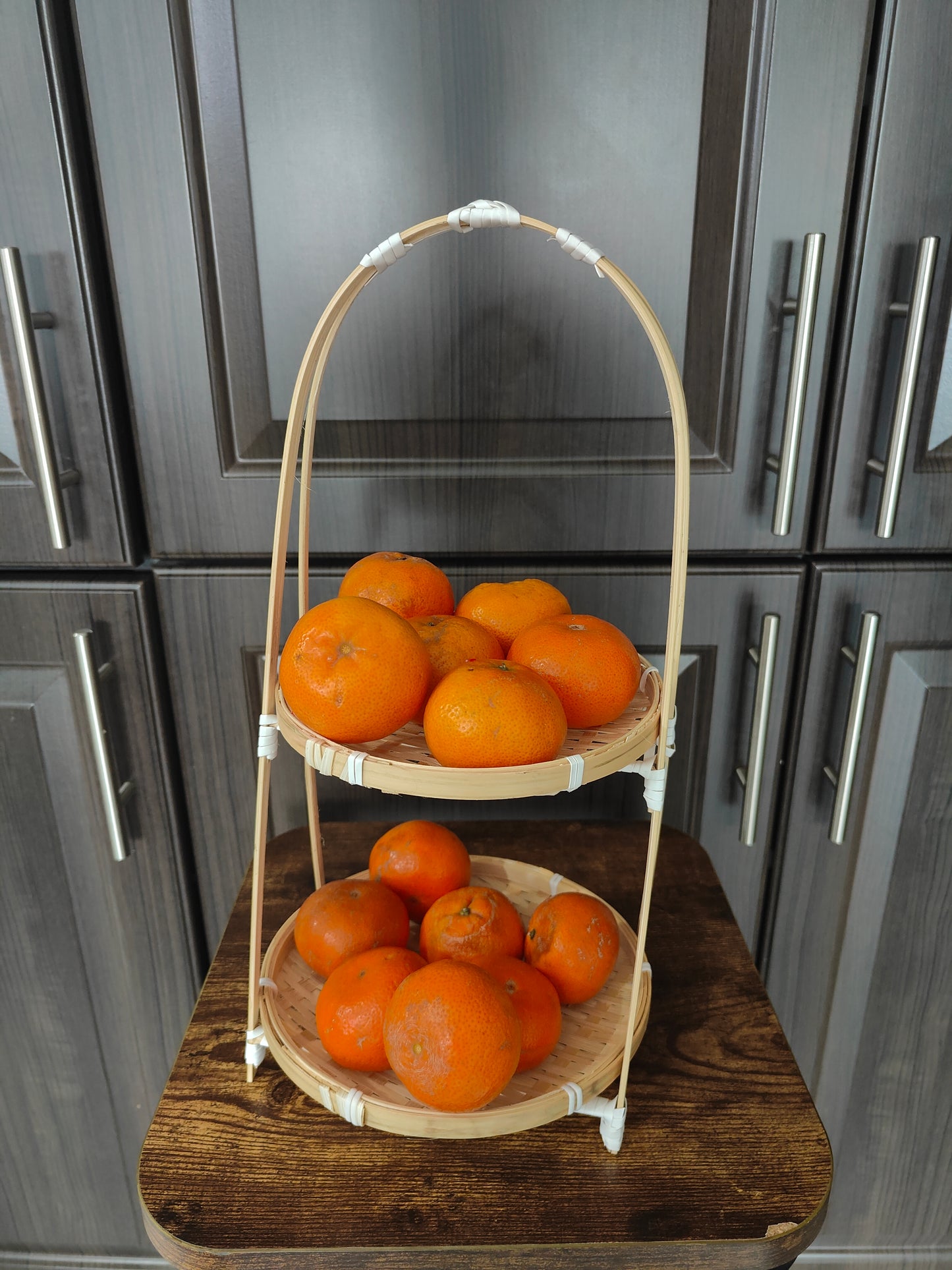 2-Tier Handcrafted Bamboo Basket Stand