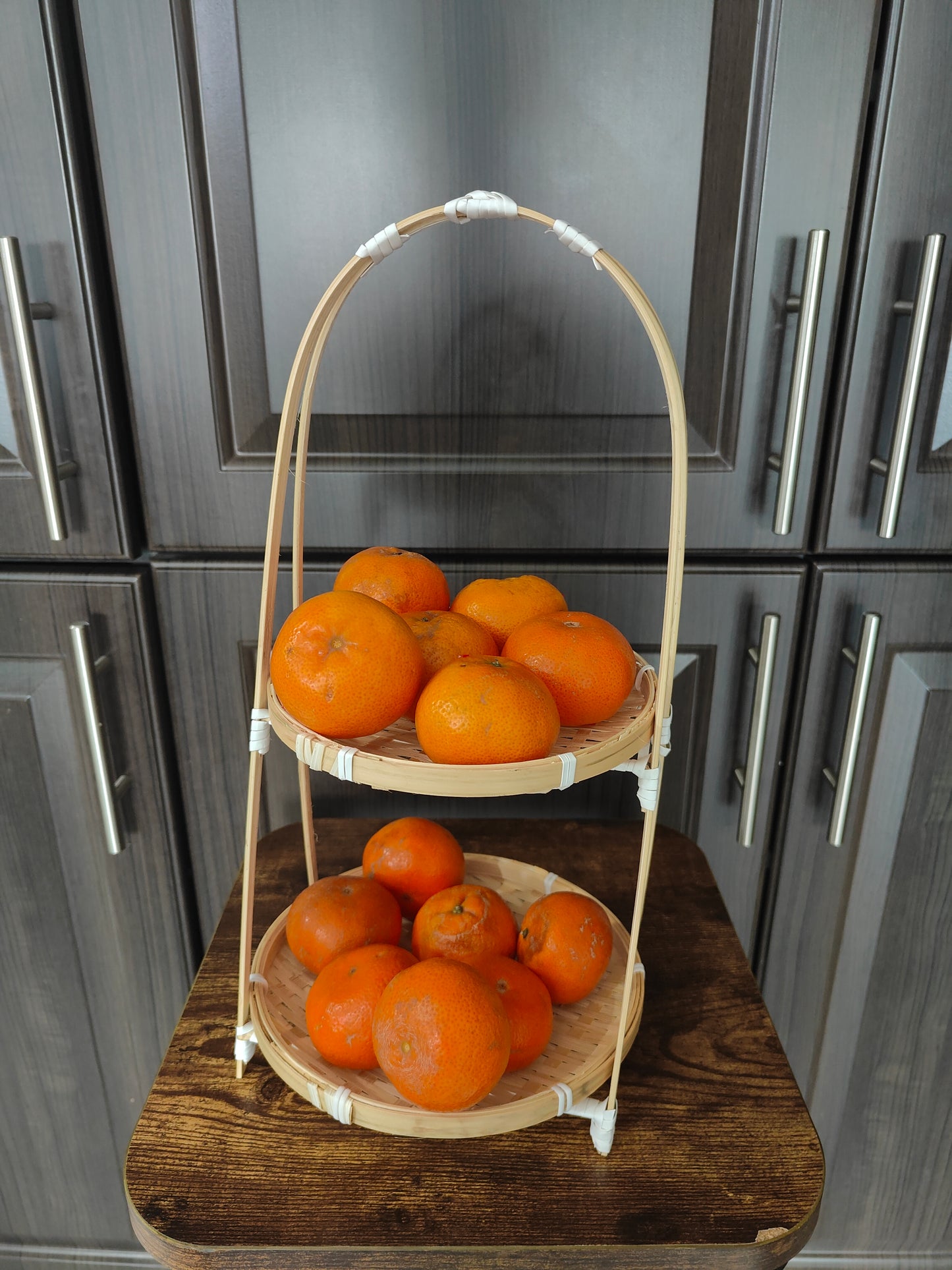 2-Tier Handcrafted Bamboo Basket Stand