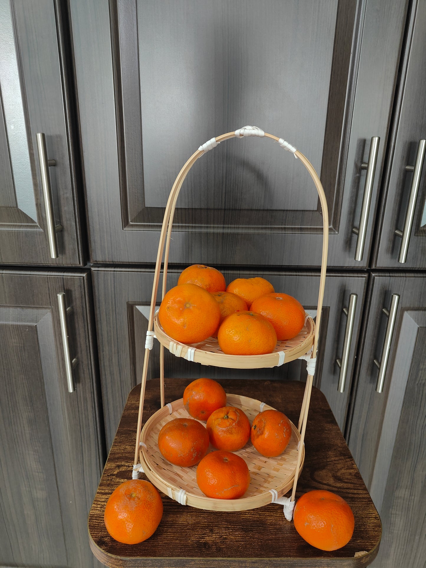 2-Tier Handcrafted Bamboo Basket Stand