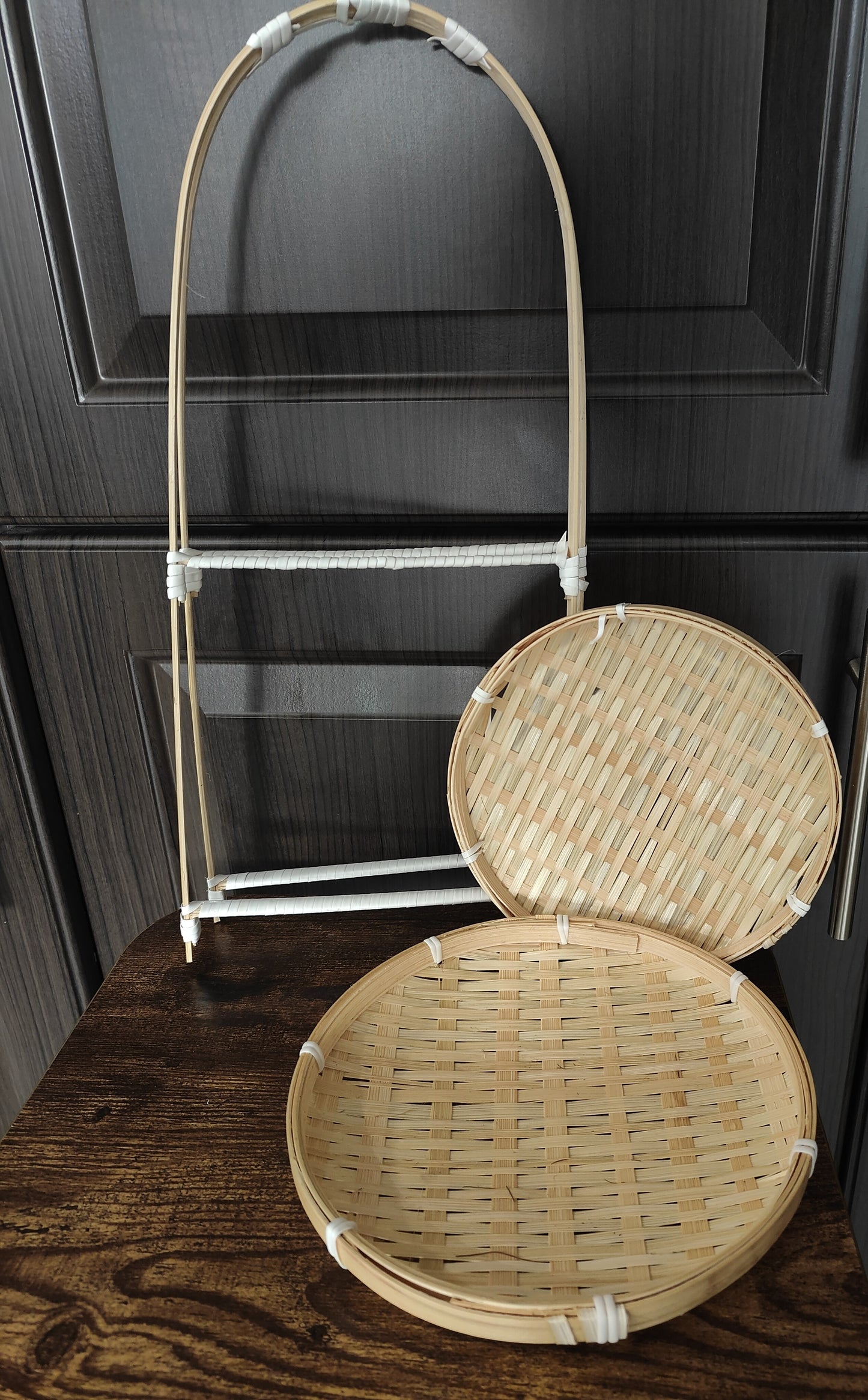 2-Tier Handcrafted Bamboo Basket Stand