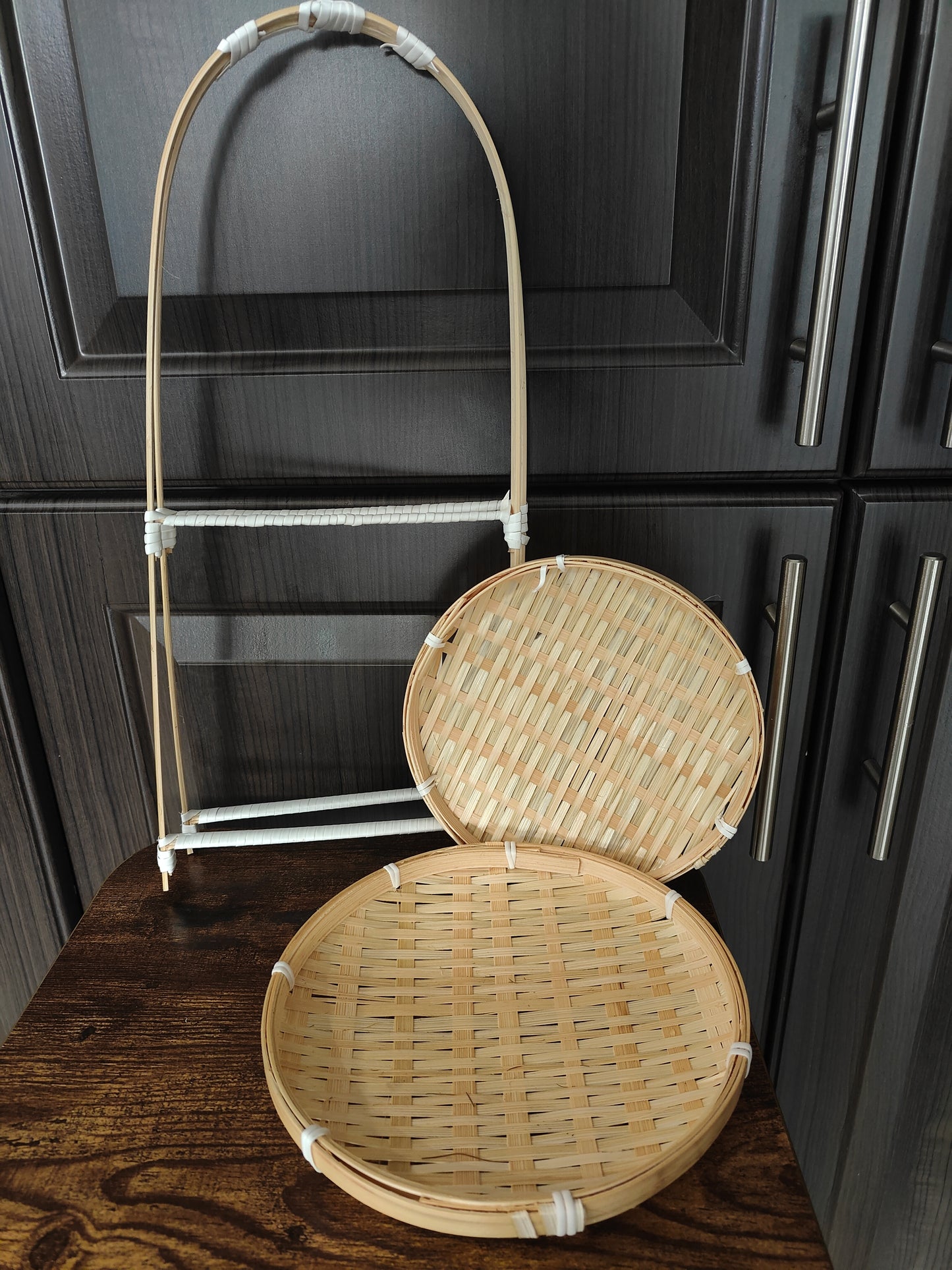 2-Tier Handcrafted Bamboo Basket Stand