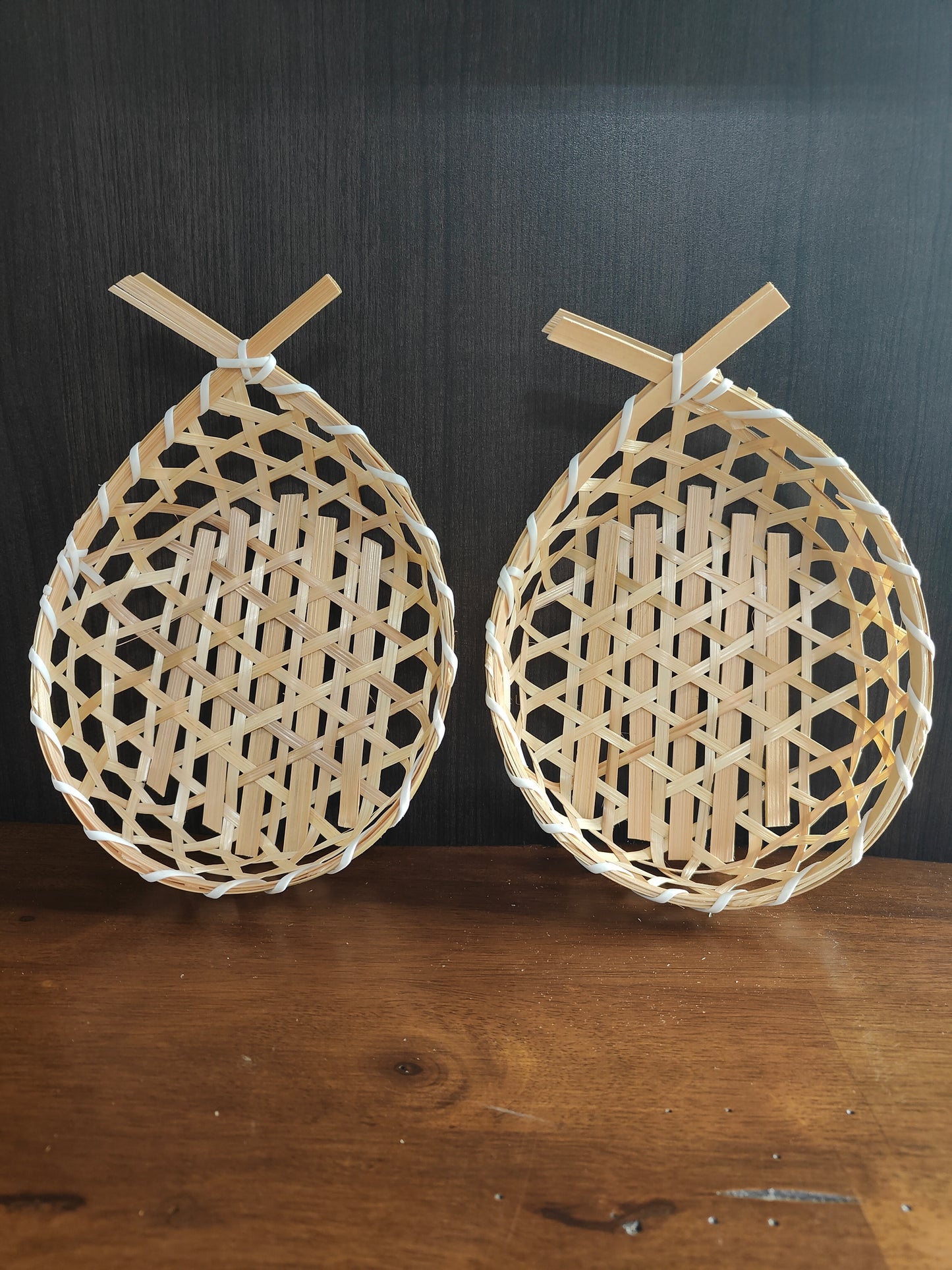 Handwoven Teardrop Bamboo Wall Baskets – Set of 2