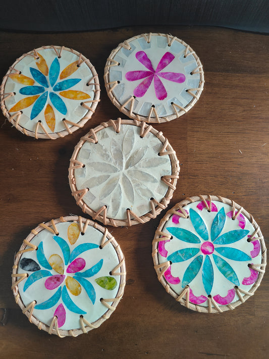 Floral Mosaic Stone Coasters – Set of 5