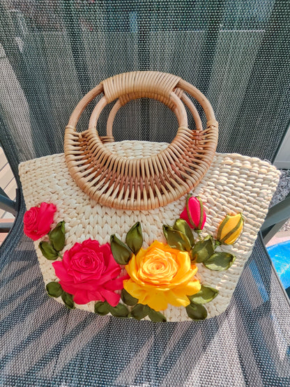 Floral Charm Water Hyacinth Handbag
