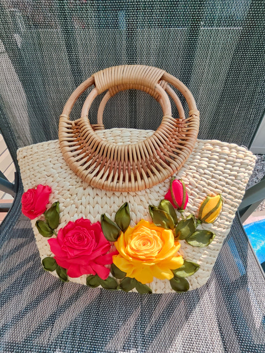 Floral Charm Water Hyacinth Handbag