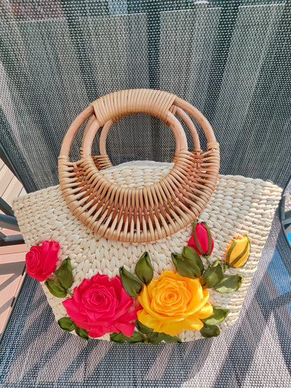 Floral Charm Water Hyacinth Handbag
