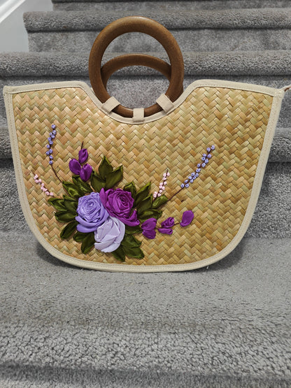 Hand-Embroidered Bamboo Handbag