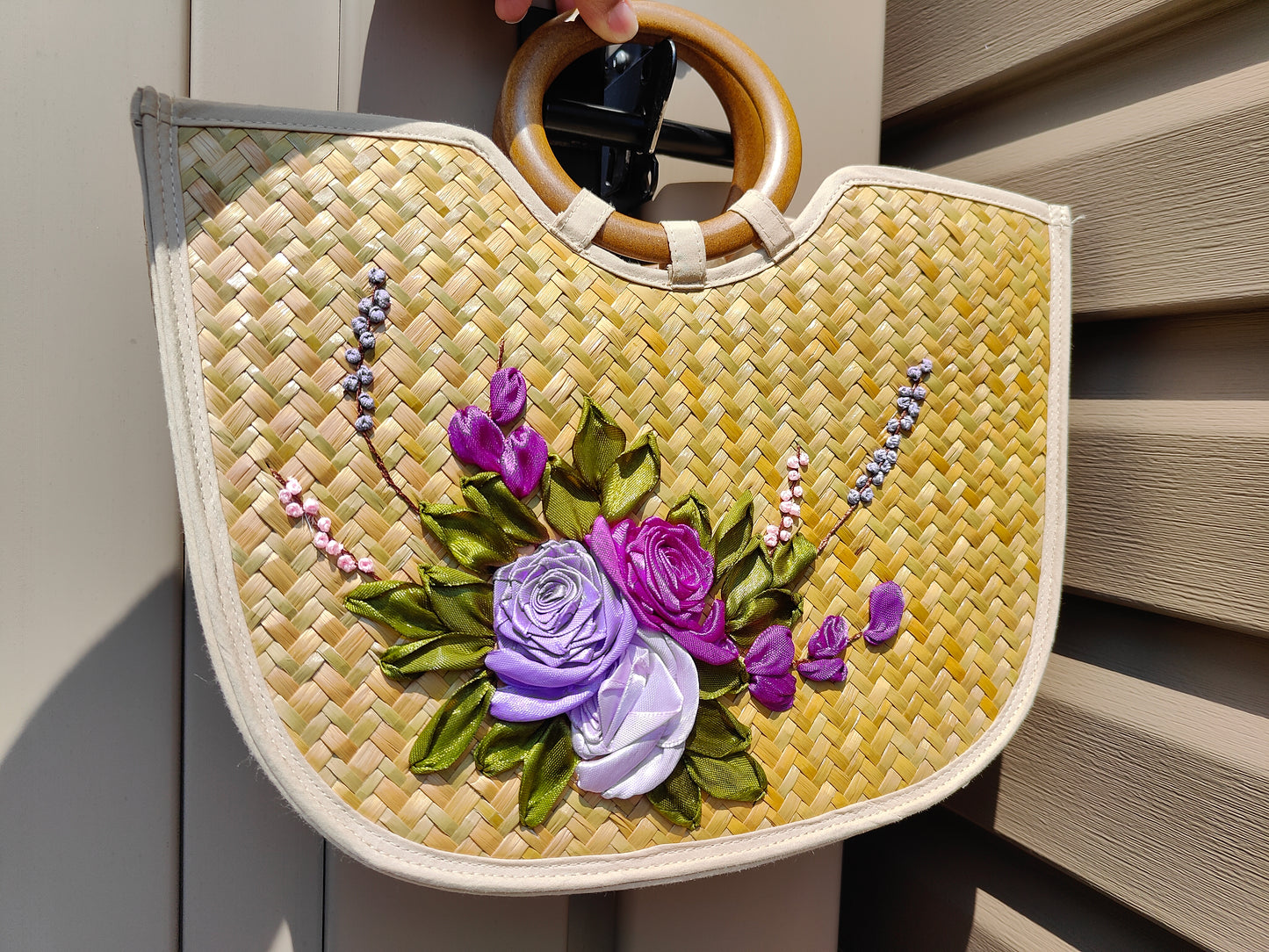 Hand-Embroidered Bamboo Handbag