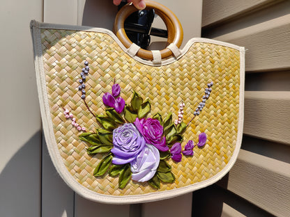 Hand-Embroidered Bamboo Handbag