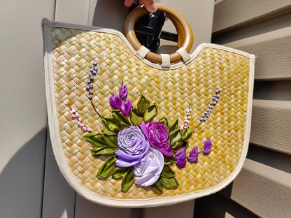 Hand-Embroidered Bamboo Handbag