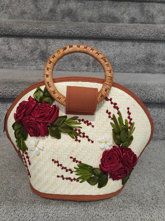 Embroidered Bamboo Floral Bag
