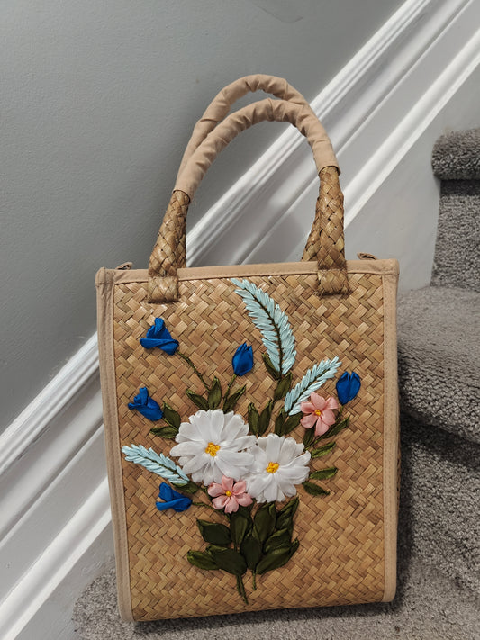 Embroidered Water Hyacinth Handbag