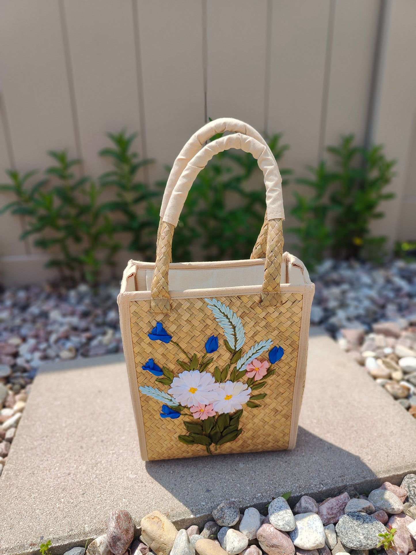 Embroidered Water Hyacinth Handbag
