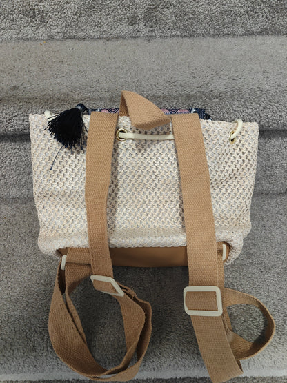 Seagrass Embroidered Tassel Backpack-Blue