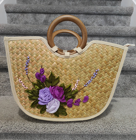 Hand-Embroidered Bamboo Handbag
